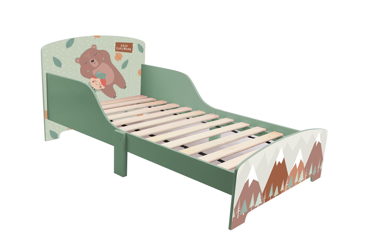 Pat pentru copii Green Forest, U-grow, 143x92.5x60 cm, lemn, verde - imagine 4